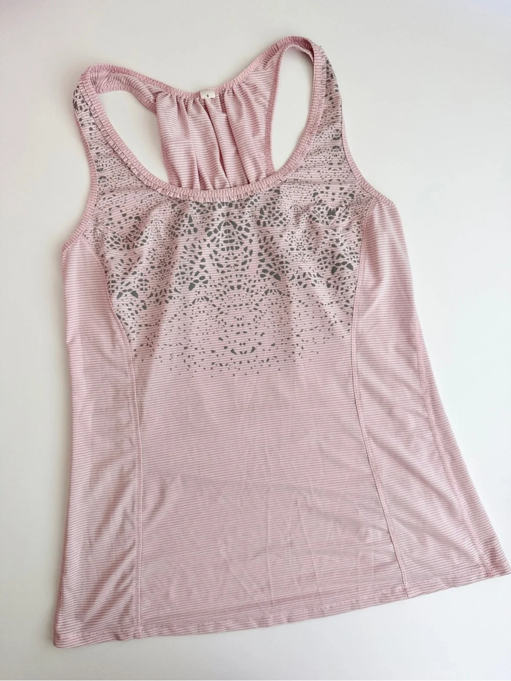 EUC Lululemon Light Pink & Gray Stripe Ruffle Tank